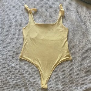 Gaze women’s cute bodysuit shoulder tie yellow